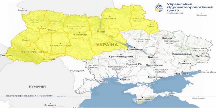 В Україні очікуються небезпечні погодні явища, карта: Укргідрометцентр