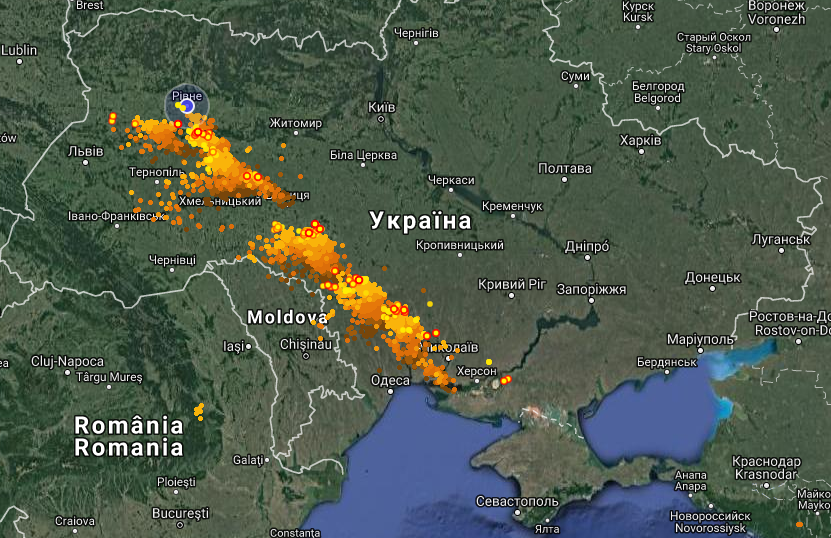 Фото: Молнии в Украине по состоянию на 22 сентября